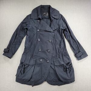 JNBY Womens Pea Coat Medium Black Double Breasted Drawstring Waist Longline